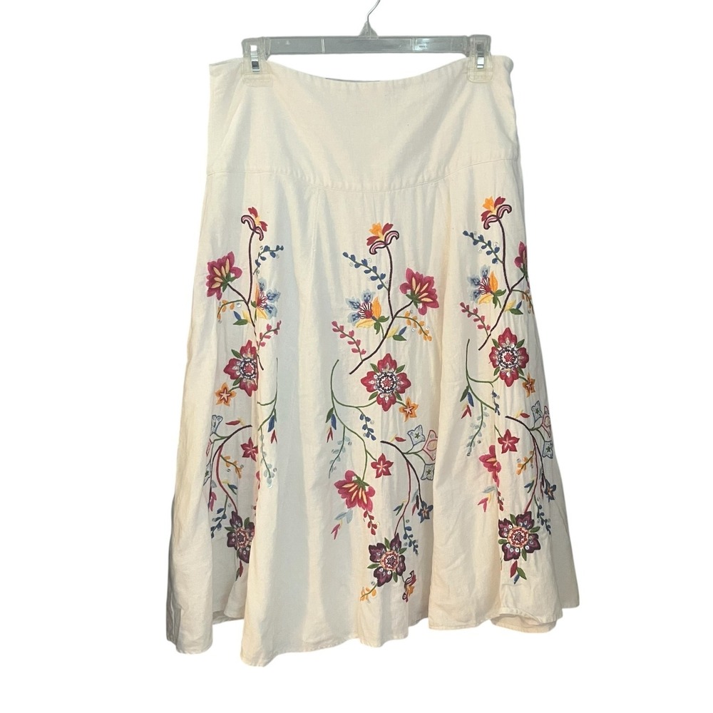 Carole Little Vintage Women's Linen Blend Embroidered Skirt 8‎ Waist 30" Lined